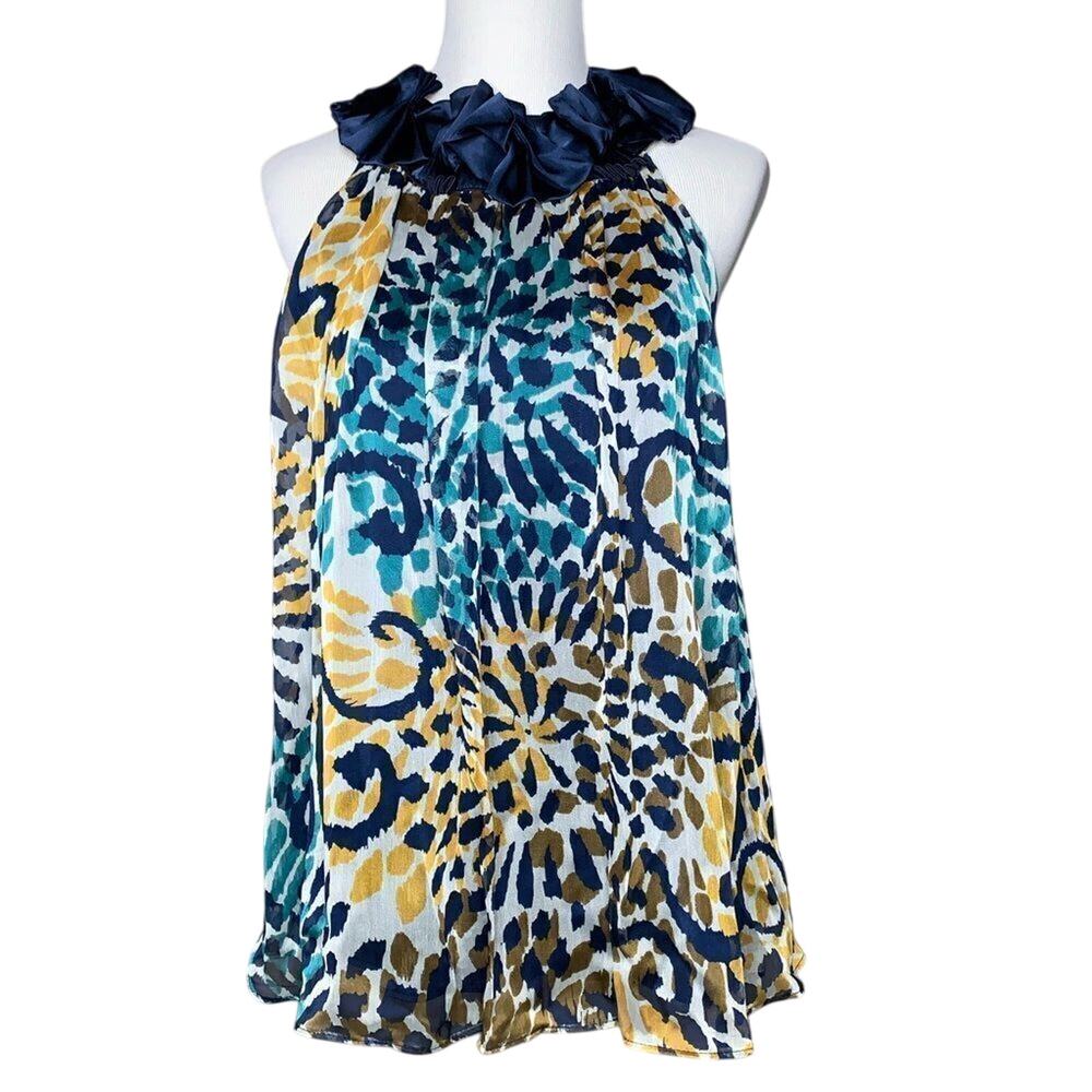 Sharon Couture Gathered Neckline Lined Flowy Top Sz Small